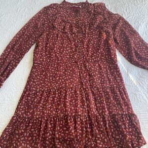 Floral Long Sleeve Dress - Red